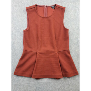 Ann Taylor Shirt Womens XS Rust Brown Textured Sleeveless Peplum Top